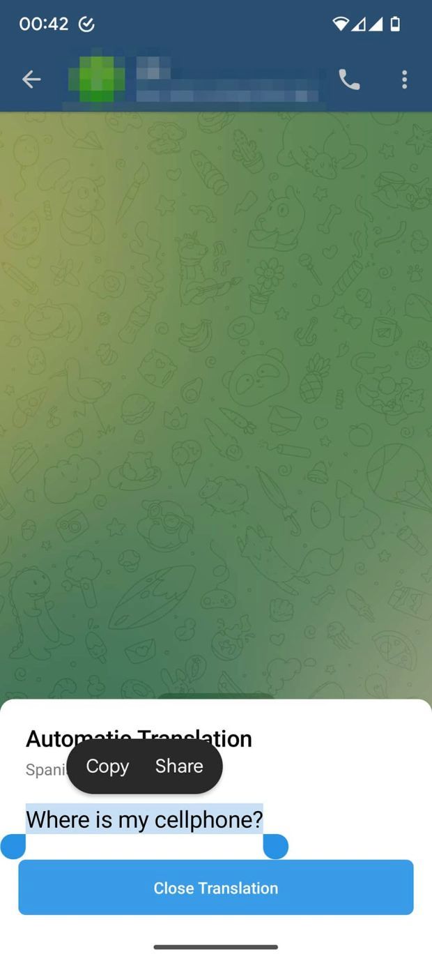 کپی متن در بمش ترجمه پیامرسان Telegram