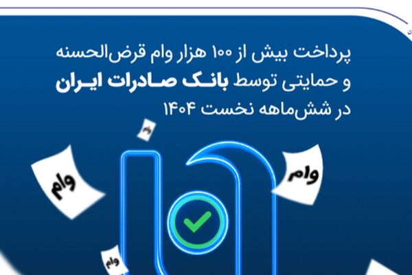پرداخت بیش از ۱۰۰ هزار وام قرض‌الحسنه و حمایتی توسط بانک صادرات ایران در شش‌ماهه نخست ۱۴۰۴